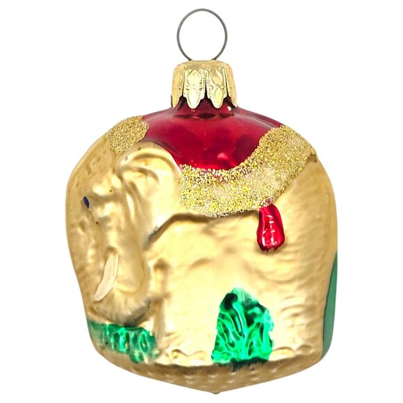 Vtg German Elephant Glass Christmas Ornament Red Santa Hat Glitter 3" Holiday - Picture 2 of 5
